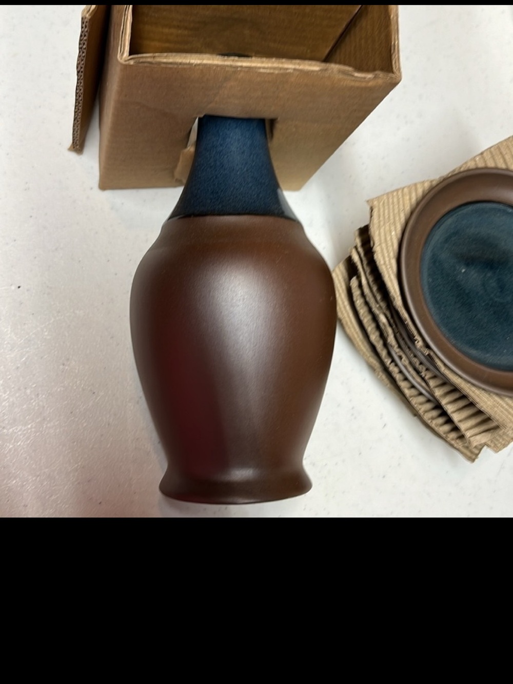 Sango Canyon Blue Stoneware 8 Piece Bread Dipping Set NIB Oil Bottle Bowls - Picture 3 of 6